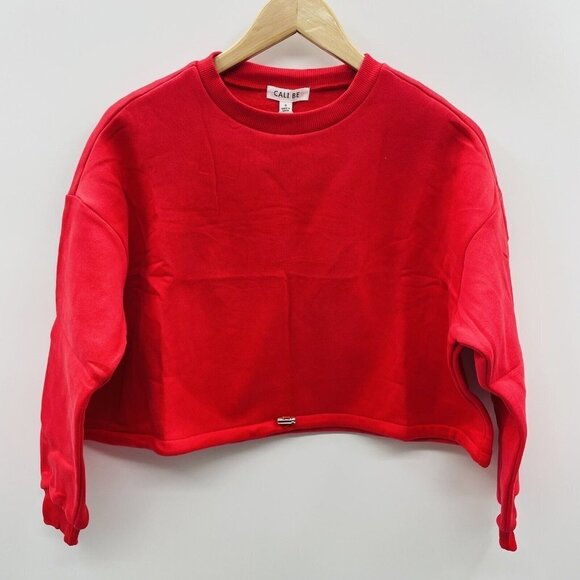 Cali Be Womens Size Small Crew Neck Cropped Cinch Fleece Sweatshirt in Red - Picture 1 of 7